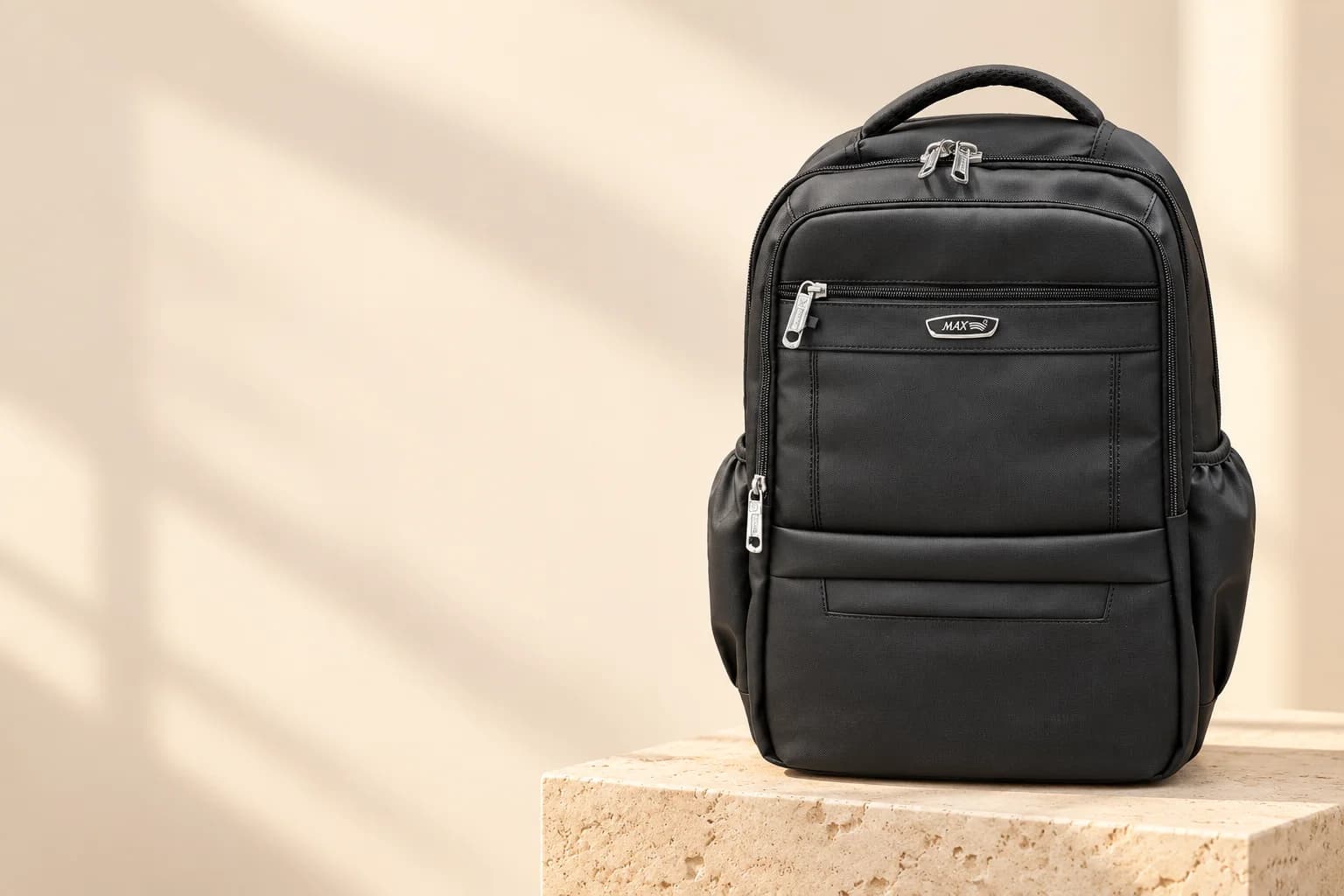 Classic Laptop Backpack on a travertine block