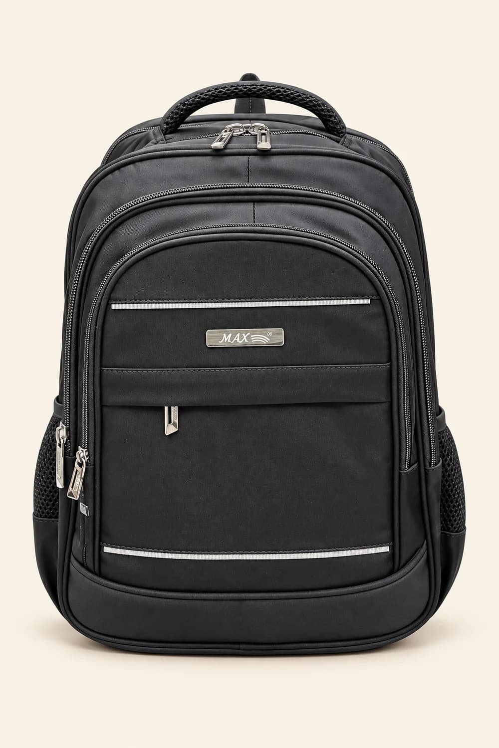 Reflective Travel Backpack on a travertine block