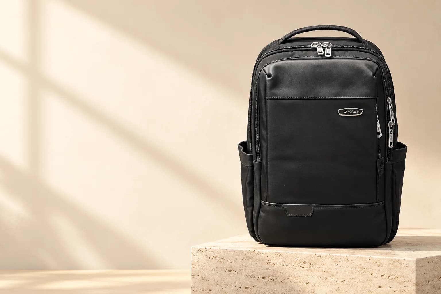 Executive Backpack on a travertine block