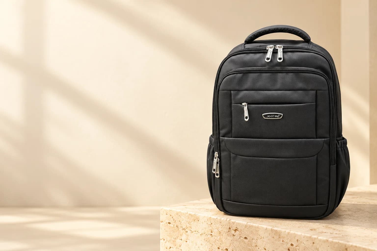 Office Backpack on a travertine block