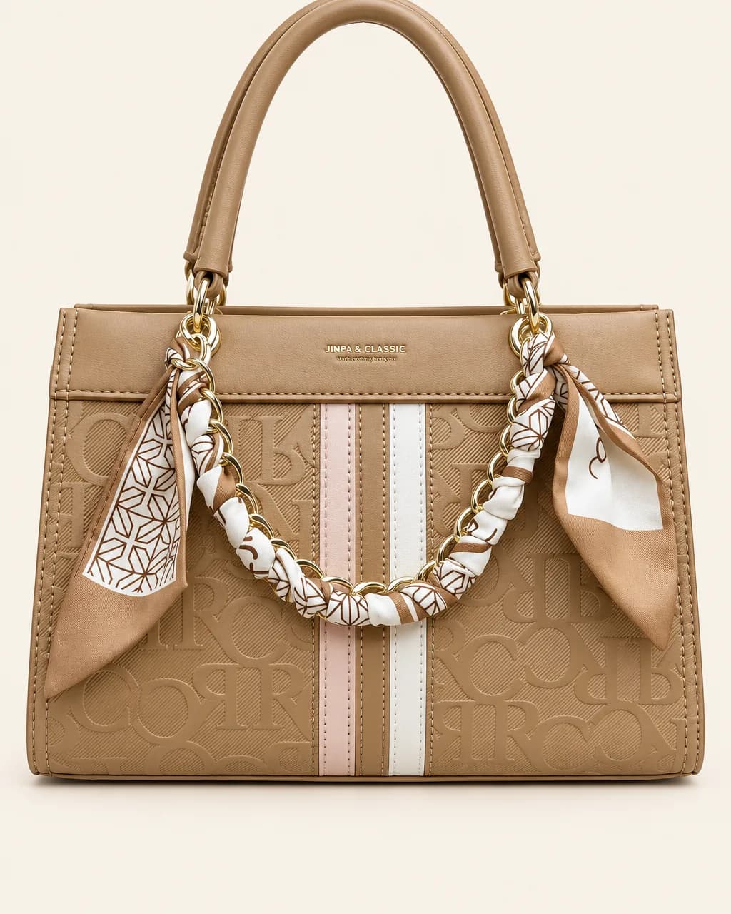 Scarf Handbag, Tan — studio packshot